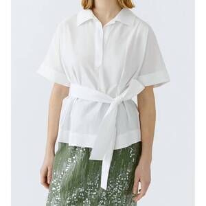 NEW OUI collared belted blouse in optic white